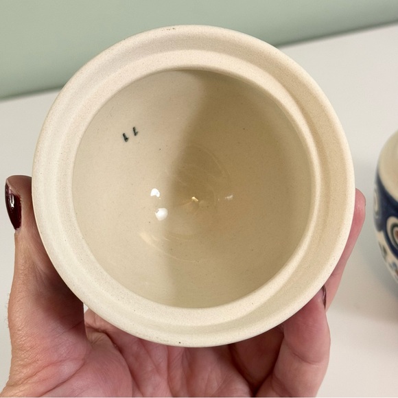 Boleslawiec Polish Pottery Easter Egg Container Candy 5” Handmade White Blue - Picture 5 of 10